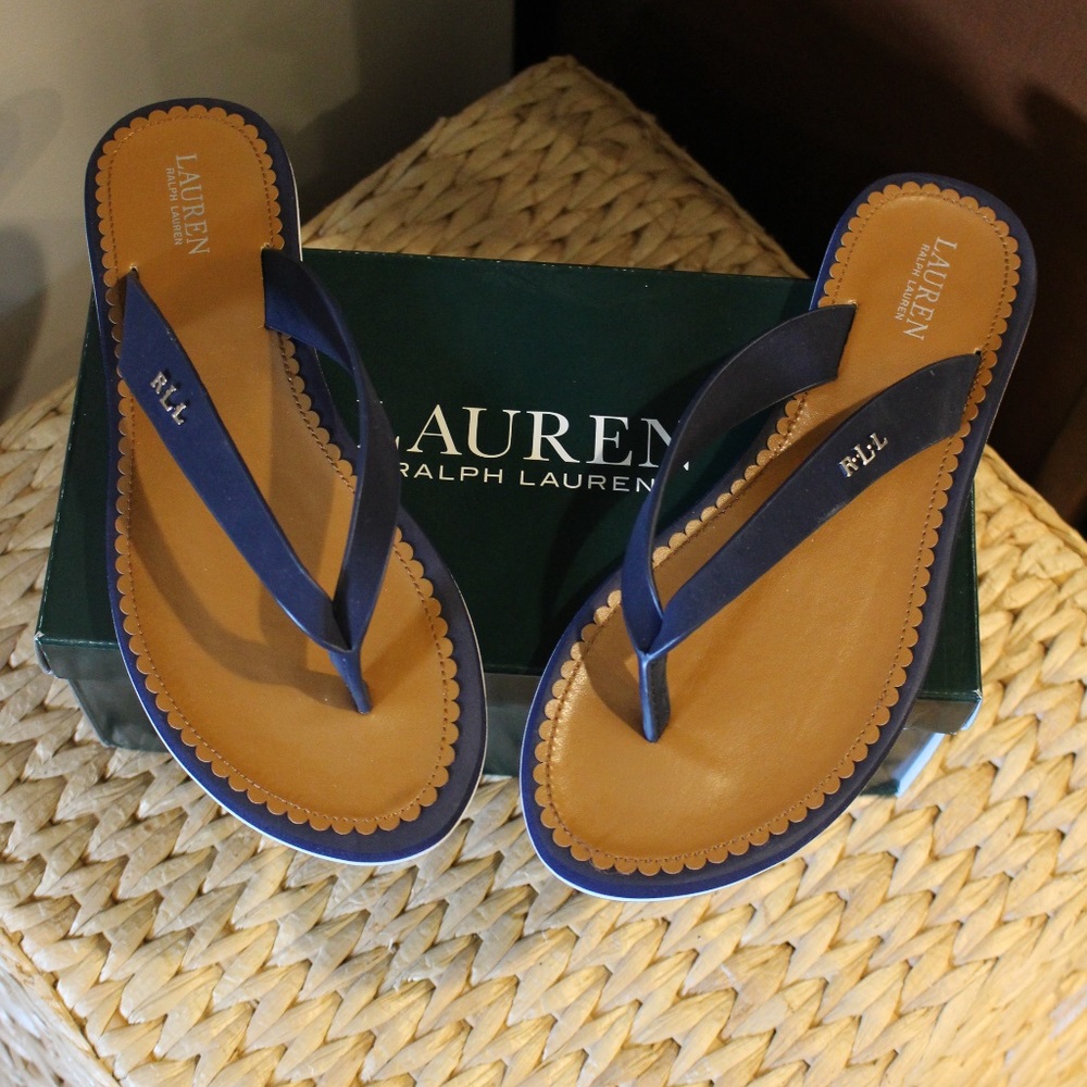 Ralph Lauren navy flip flops NWT